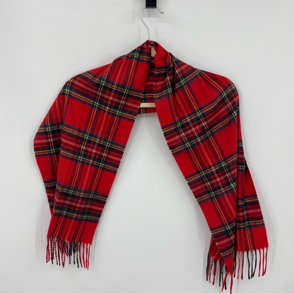 Christian Dior Vintage Cashmaire Red & Multi Colored Plaid Scarf Tartan Monsieur